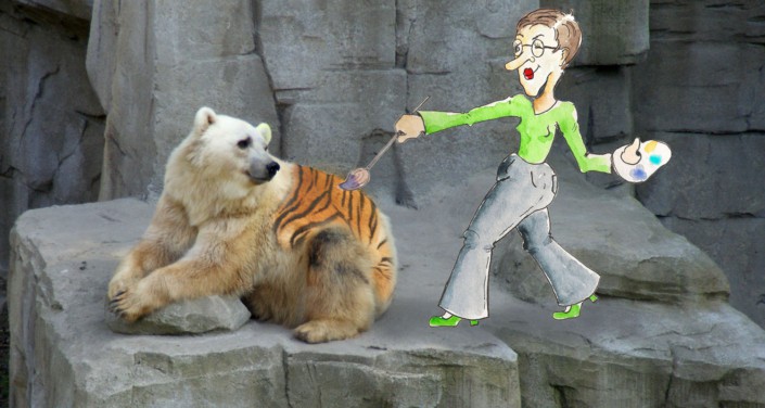 SONY DSC Monika malt einen Eisbären mit Tigermuster an.