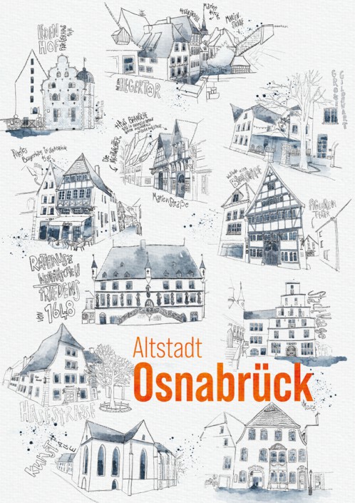Kunstdruck Aquarell Kollage Altstadt Osnabrück Kunstdruck Aquarell Kollage Altstadt Osnabrück
