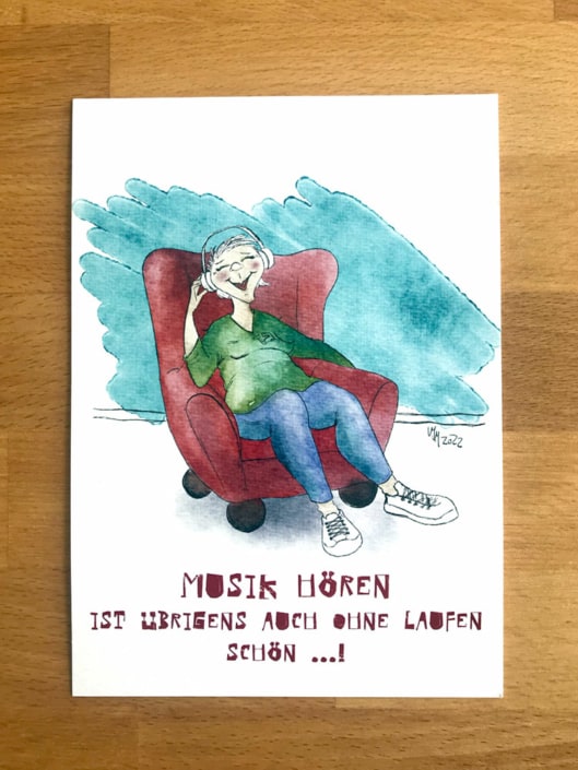 Laufen und Musikhören Musik hören - Illustration Aquarell und Fineliner