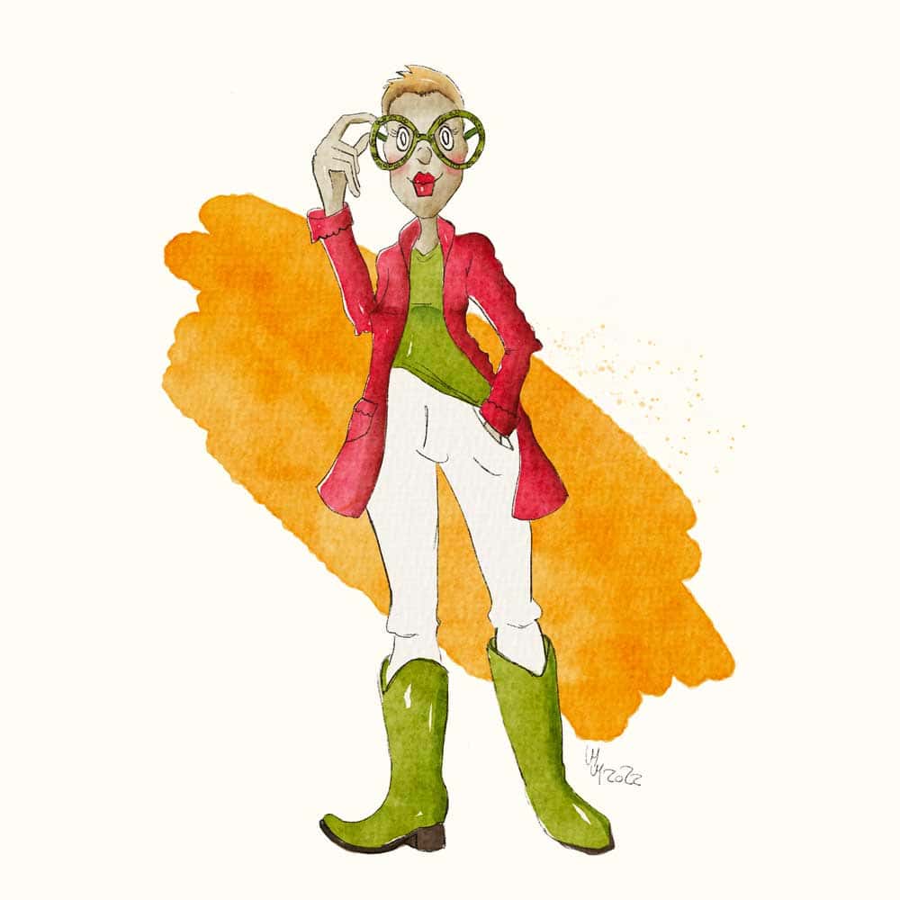 Illustration einer Frau mit grüner Brille