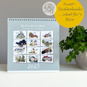 Der Tischkalender steht auf einem Mauervorsprung neben einer Grünpflanze